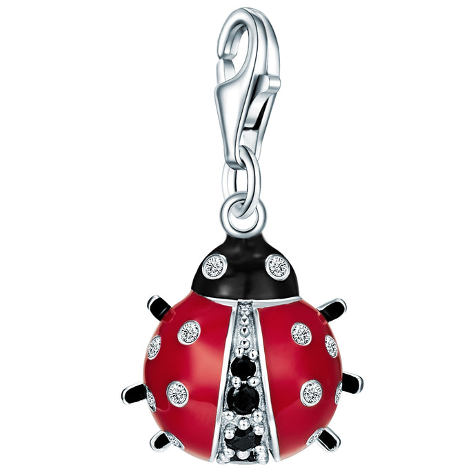 Charm Sterling Silber Zirkonia weiß Emaille schwarz rot