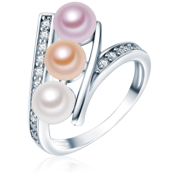 Ring Sterling Silber Süßwasser-Zuchtperle multicolor Zirkonia weiß