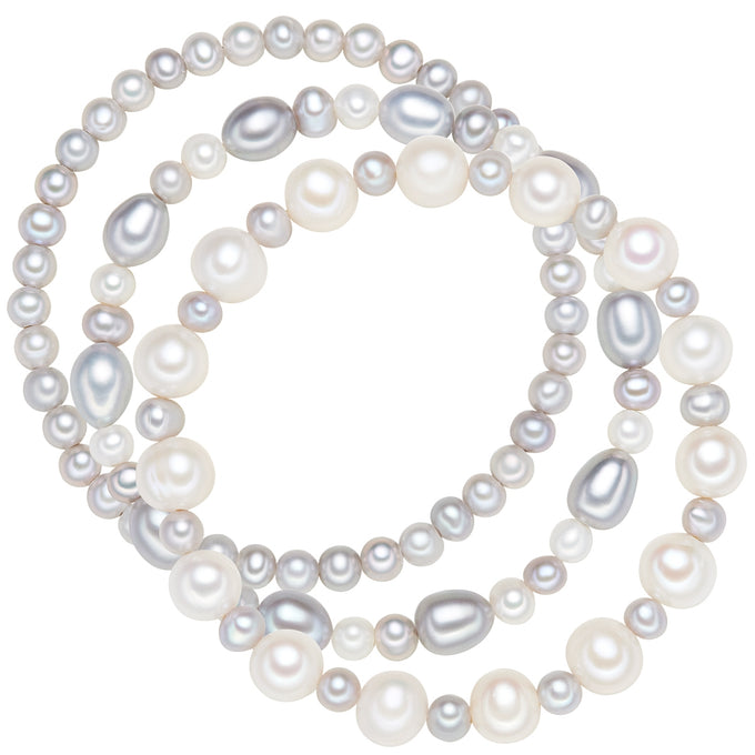 3er Set Armbänder Süßwasser-Zuchtperle weiß grau