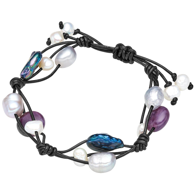 Armband Echtleer schwarz Süßwasser-Zuchtperle