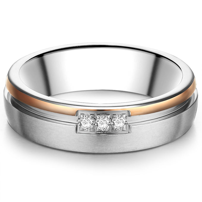 Ring Edelstahl bicolor Zirkonia weiß