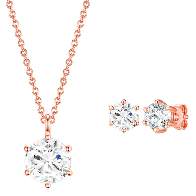 Set (Kette+Ohrstecker) Sterling Silber roségold verziert mit Kristallen von Swarovski® weiß