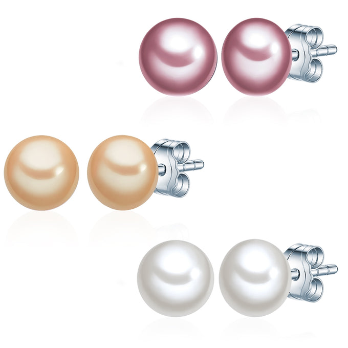 3er Set Ohrstecker Sterling Silber Süßwasser-Zuchtperle multicolor