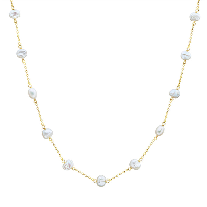 Kette Sterling Silber gelbgold Süßwasser-Zuchtperle weiß
