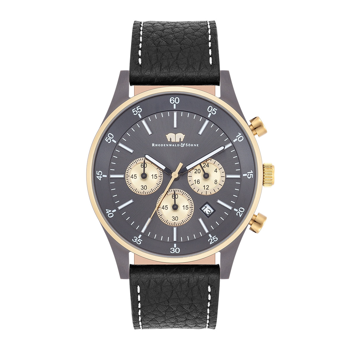 Herren Chronograph gelbgold Echtleder schwarz