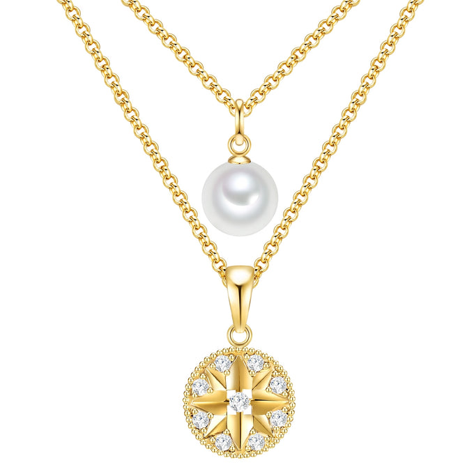 Kette gelbgold Synthetische Perle weiß Glas weiß
