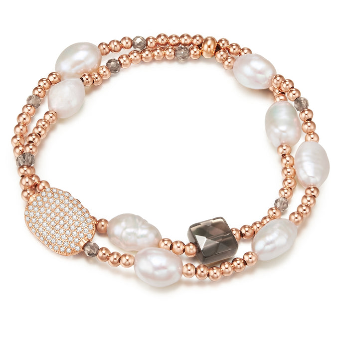 Armband roségold Süßwasser-Zuchtperle weiß Zirkonia weiß