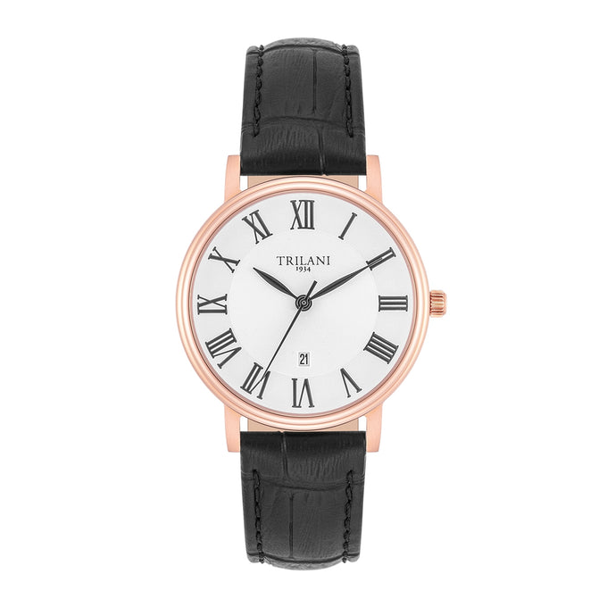 Damen Quarzuhr roségold Echtleder schwarz
