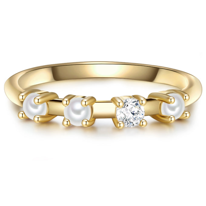 Ring Sterling Silber gelbgold Süßwasser-Zuchtperle weiß Zirkonia weiß