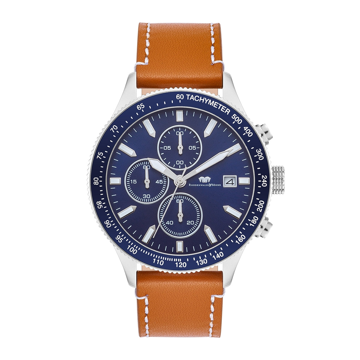 Herren Chronograph silber Echtleder braun