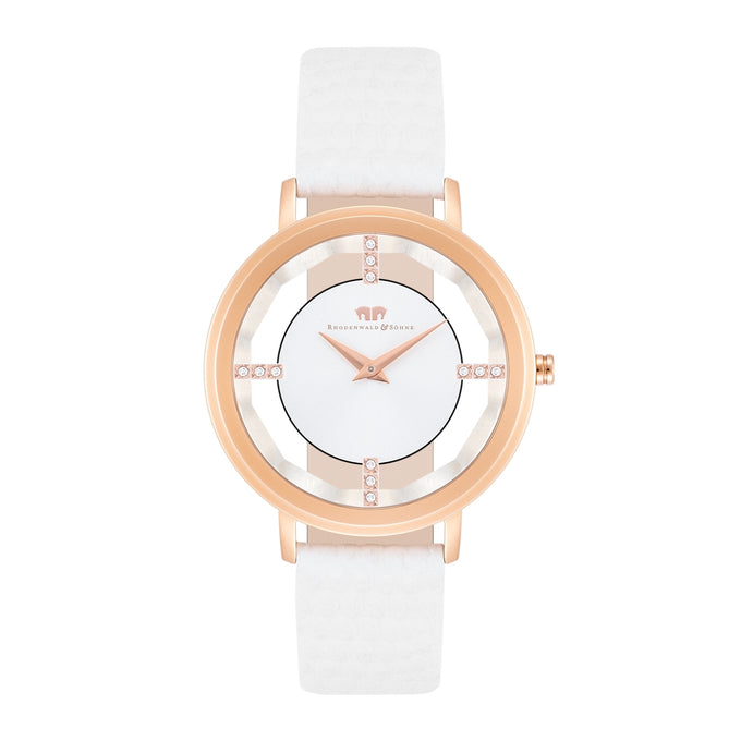 Damen Quarzuhr roségold Echtleder weiß