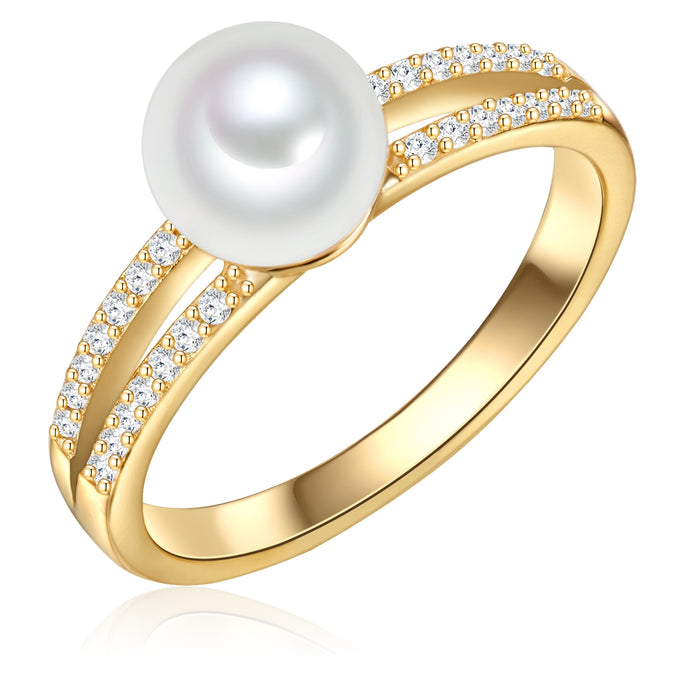 Ring Sterling Silber gelbgold Süßwasser-Zuchtperle weiß Zirkonia weiß