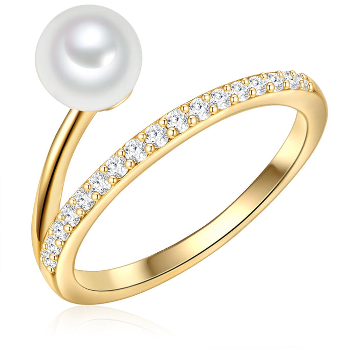 Ring Sterling Silber gelbgold Süßwasser-Zuchtperle weiß Zirkonia weiß