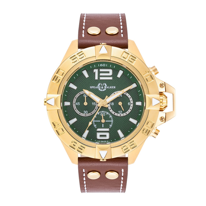 Herren Quarzuhr gelbgold Echtleder braun