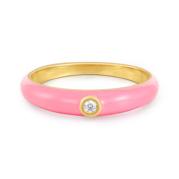 Ring Sterling Silber gelbgold Zirkonia weiß Emaille rosa