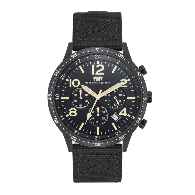 Herren Chronograph schwarz Nylon schwarz