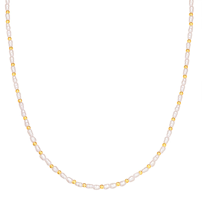 Kette Edelstahl gelbgold Perle (synth.) weiß