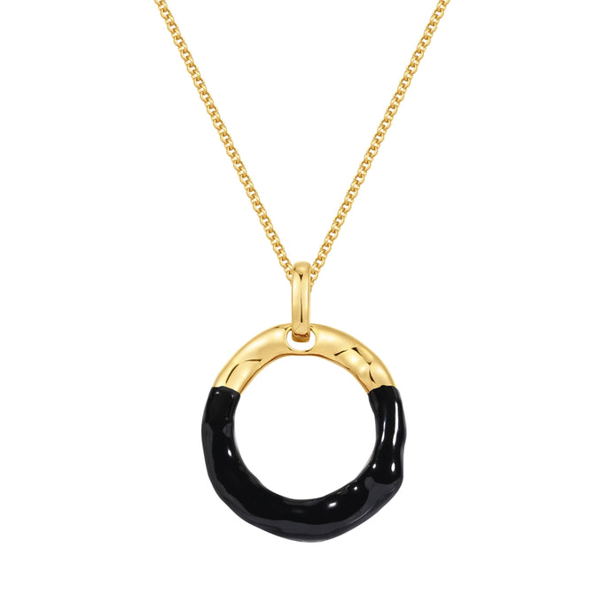 Kette mit Anhänger gelbgold Emaille schwarz