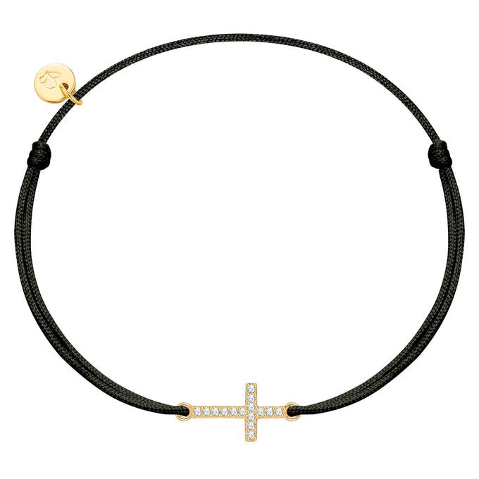 Armband Sterling Silber Textil (schwarz) Zirkonia weiß