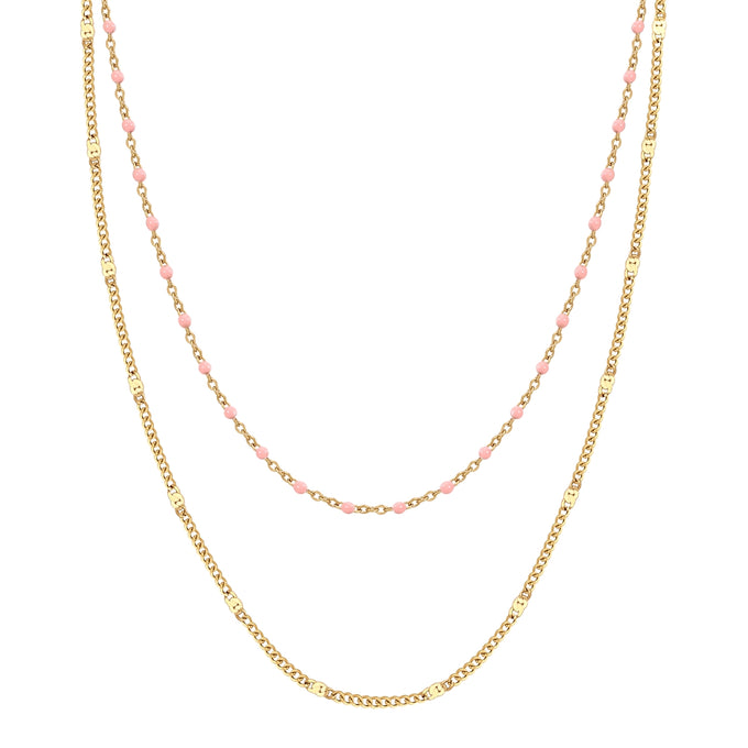 Kette Edelstahl gelbgold Emaille pink