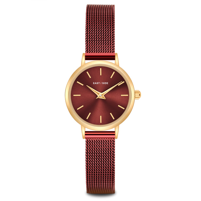 Damen Quarzuhr gelbgold Edelstahl bordeaux