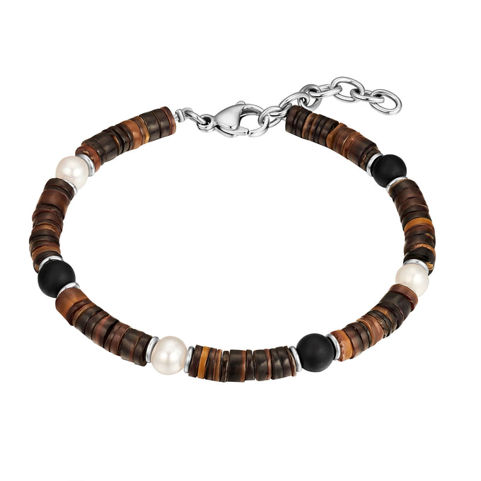 Armband Edelstahl Süßwasser-Zuchtperle weiß Muschelkernperle braun Achat schwarz