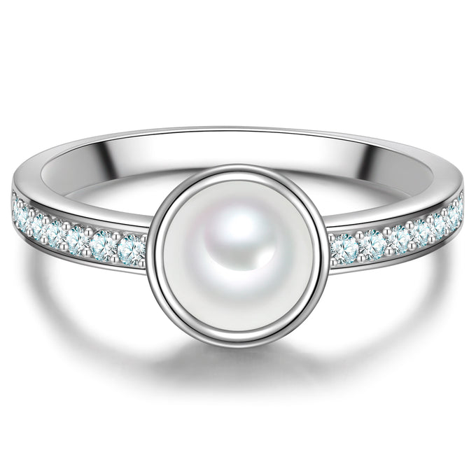 Ring Sterling Silber Muschelkernperle weiß Zirkonia weiß