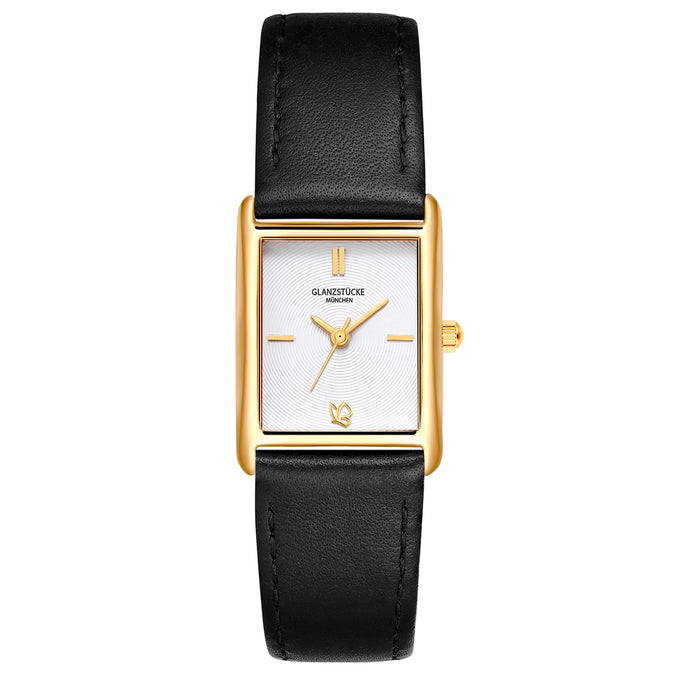 Damen Quarzuhr gelbgold Echtleder schwarz