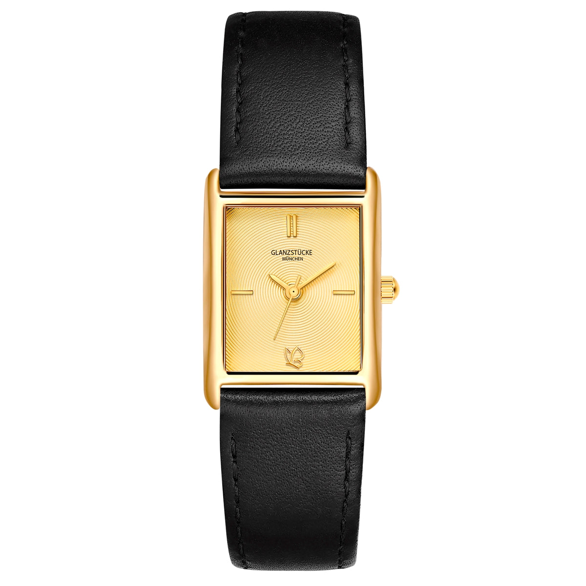 Damen Quarzuhr gelbgold Echtleder schwarz