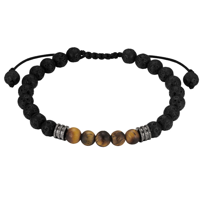 Armband Edelstahl Lavastein schwarz Tigerauge braun Textil (schwarz)