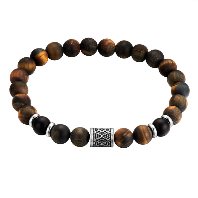 Armband Edelstahl Achat schwarz Tigerauge braun
