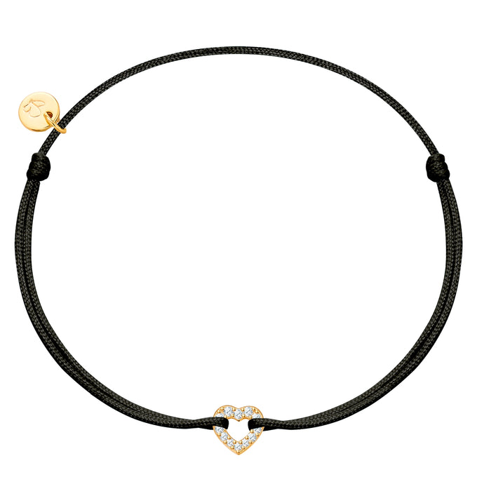 Armband Sterling Silber gelbgold Textil (schwarz) Zirkonia weiß