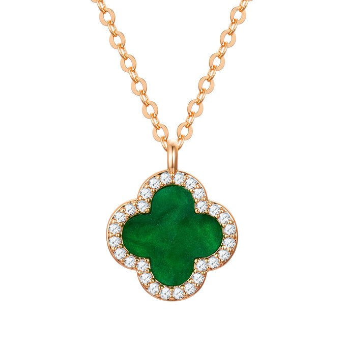 Kette mit Anhänger gelbgold Zirkonia weiß Acryl grün