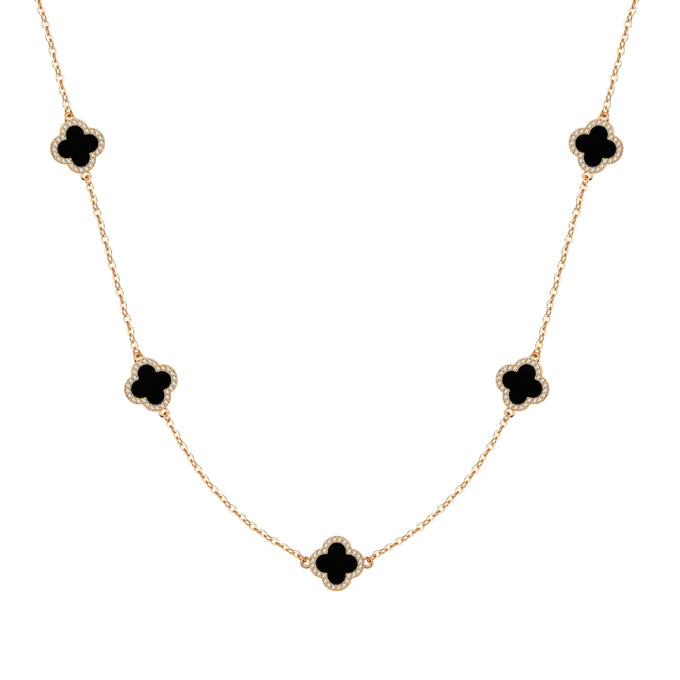 Kette mit Anhänger geblgold Zirkonia weiß Acryl schwarz