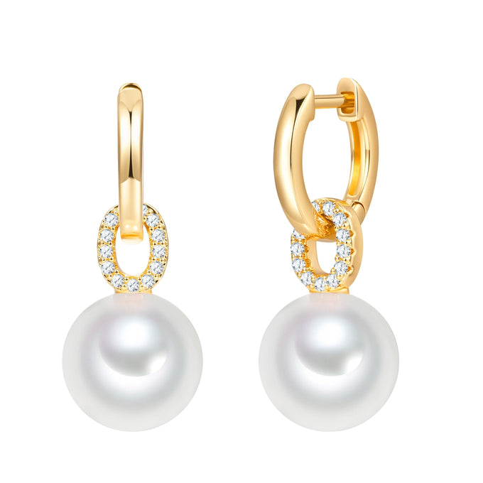 Creolen gelbgold Zirkonia weiß Glasperle weiß