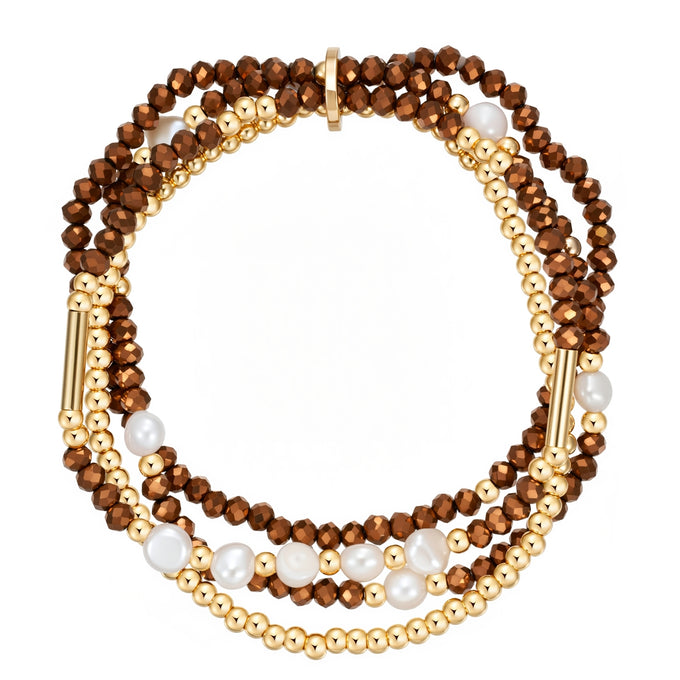 Armband gelbgold Süßwasser-Zuchtperle weiß Glas braun