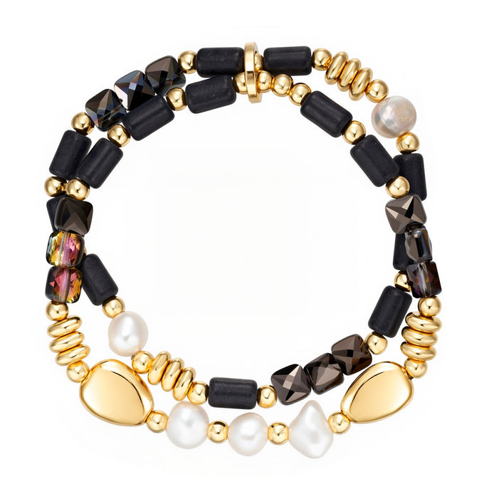 Armband gelbgold Süßwasser-Zuchtperle weiß Naturstein schwarz
