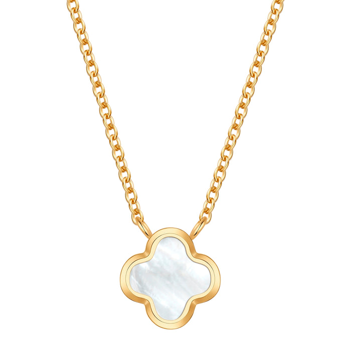 Kette mit Anhänger Edelstahl gelbgold Perlmutt weiß