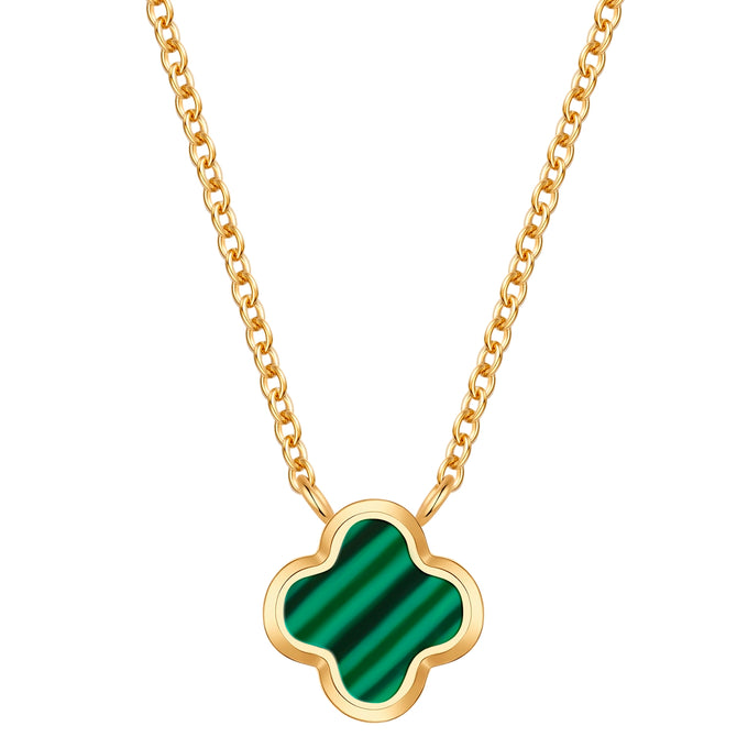 Kette mit Anhänger Edelstahl gelbgold Malachit (synth.) grün