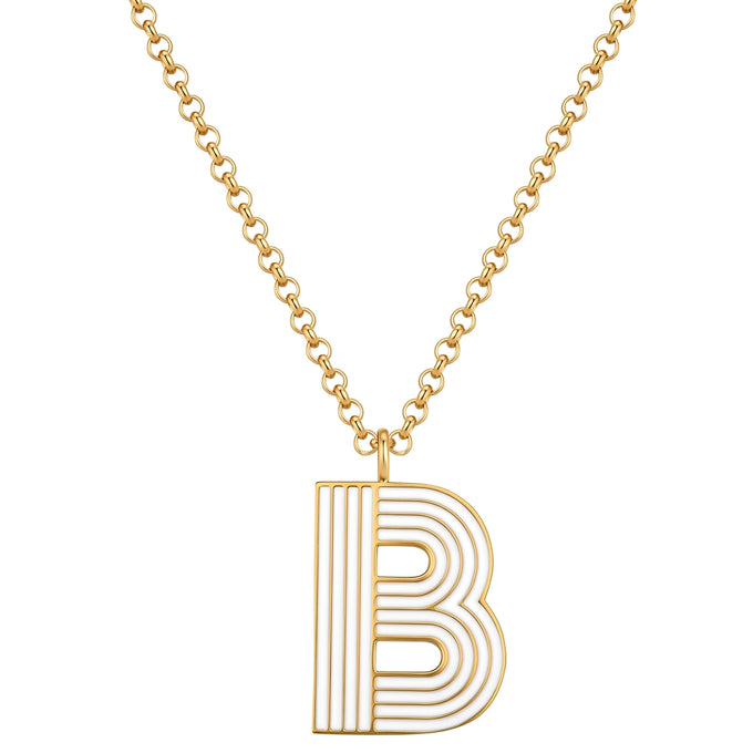 Kette mit Anhänger Edelstahl gelbgold Emaille weiß