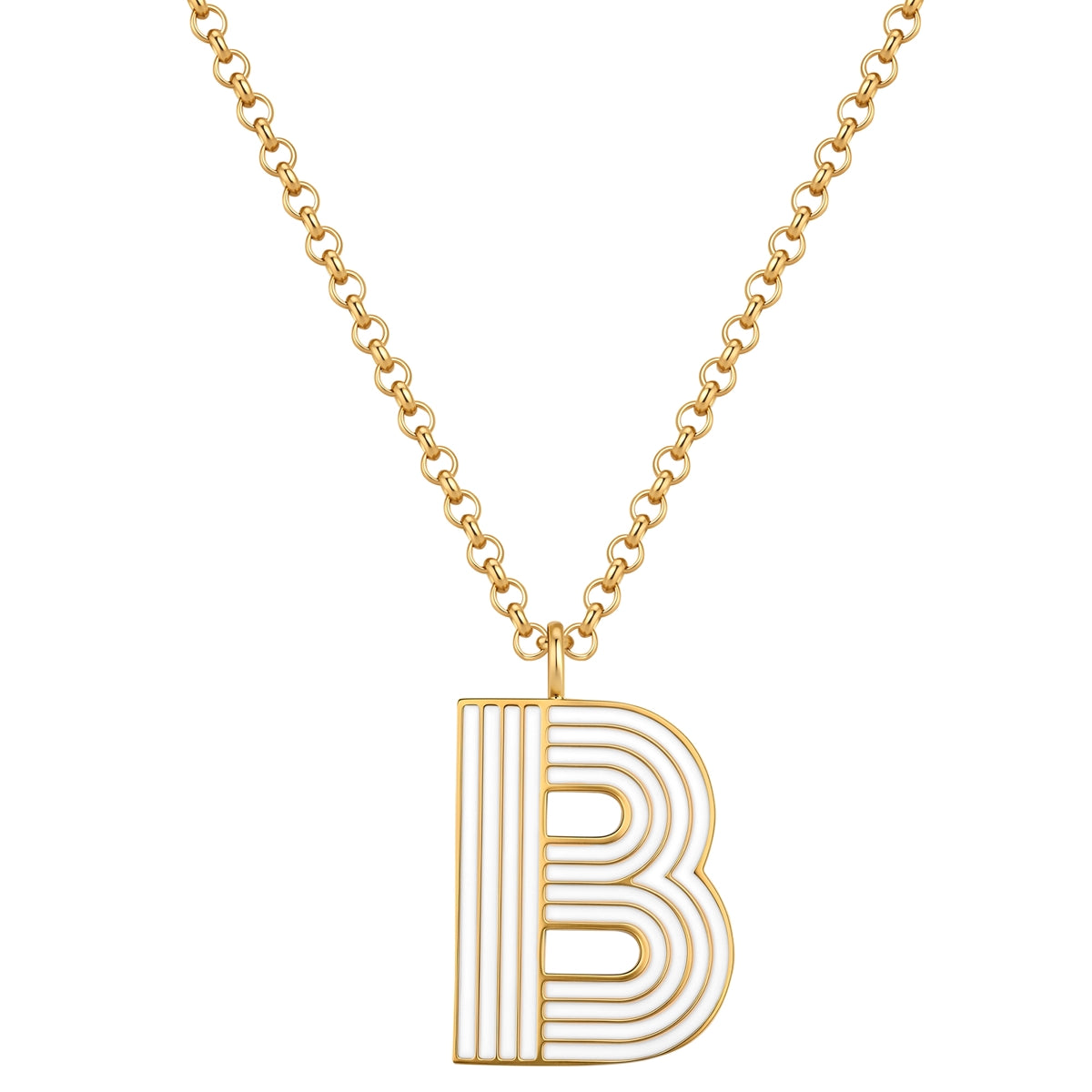 Kette mit Anhänger Edelstahl gelbgold Emaille weiß