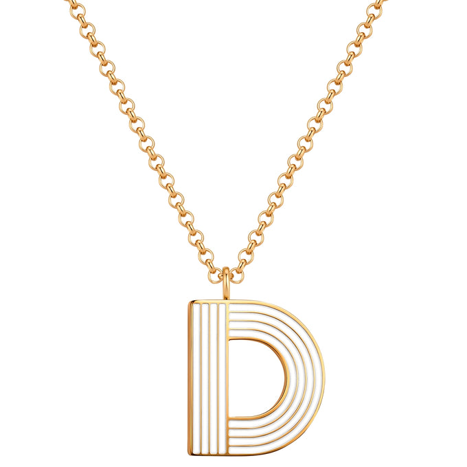 Kette mit Anhänger Edelstahl gelbgold Emaille weiß
