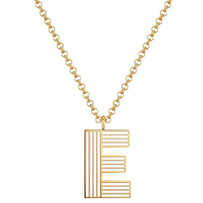 Kette mit Anhänger Edelstahl gelbgold Emaille weiß