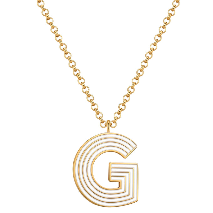 Kette mit Anhänger Edelstahl gelbgold Emaille weiß