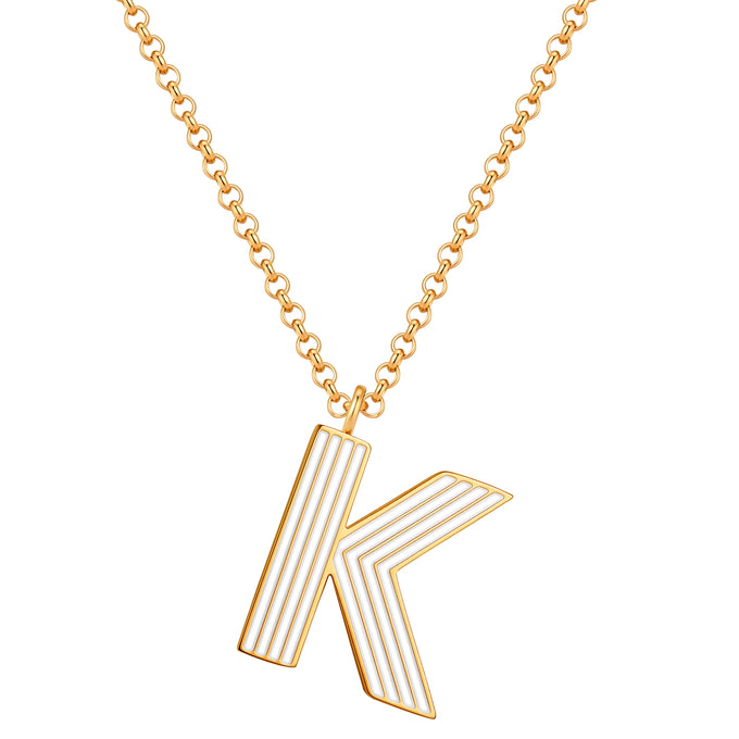 Kette mit Anhänger Edelstahl gelbgold Emaille weiß