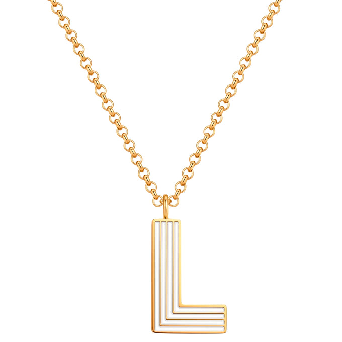 Kette mit Anhänger Edelstahl gelbgold Emaille weiß