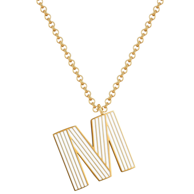 Kette mit Anhänger Edelstahl gelbgold Emaille weiß
