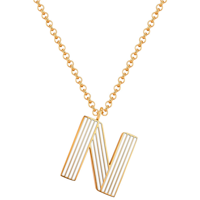 Kette mit Anhänger Edelstahl gelbgold Emaille weiß