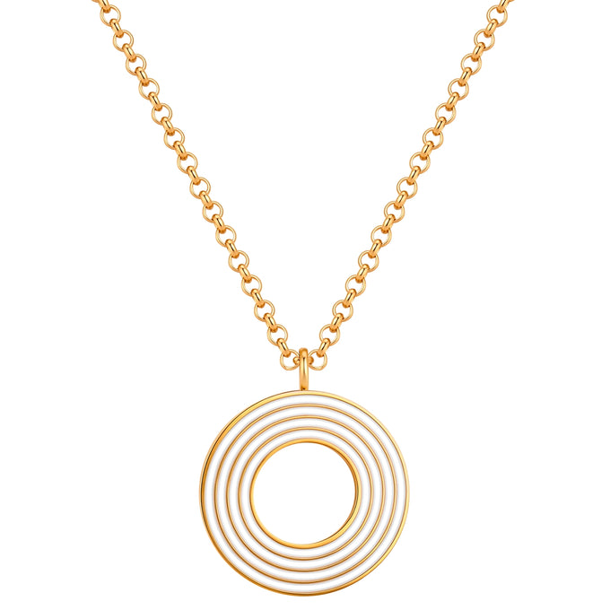 Kette mit Anhänger Edelstahl gelbgold Emaille weiß