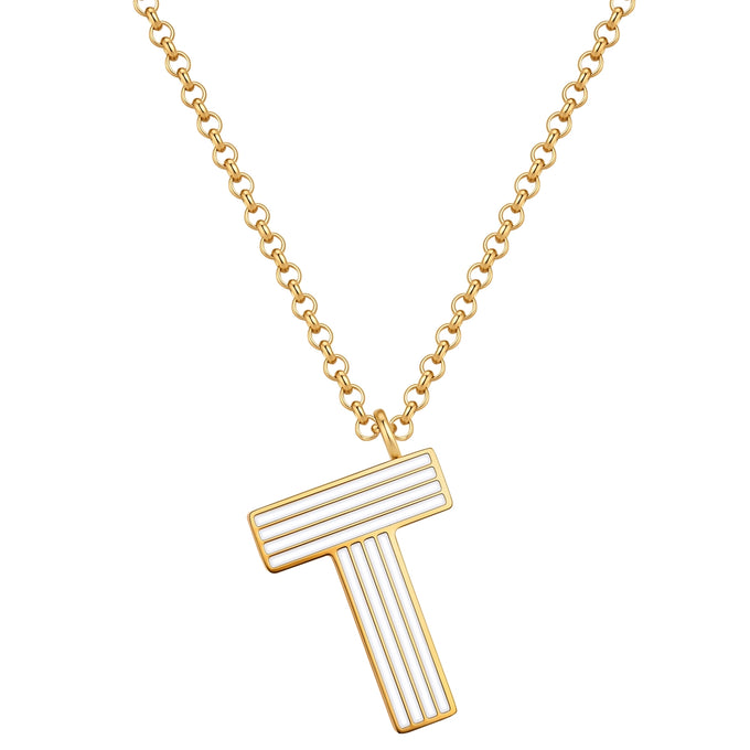 Kette mit Anhänger Edelstahl gelbgold Emaille weiß